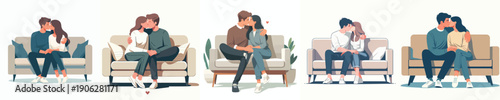 vector of a couple kissing passionately sitting on the sofa during Valentine's Day