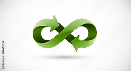 Green infinity recycling symbol with arrows on white background for eco friendly concepts