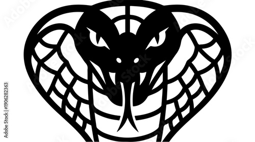 Intense cobra head silhouette, striking and alert, ready to attack.