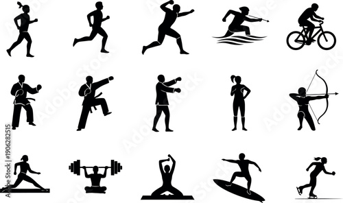 Sport silhouette icons set various athletic activities and fitness concepts
