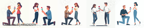 vector of a couple propose gesture giving a rose on Valentine's Day