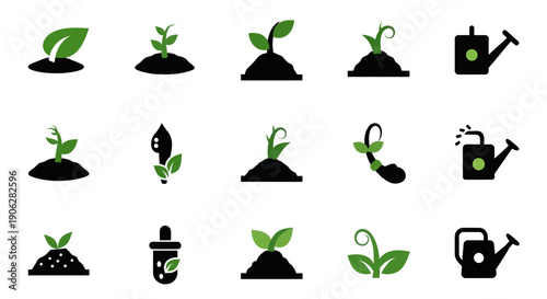 Germination Stages and Plant Growth Progression Vector Icon Set