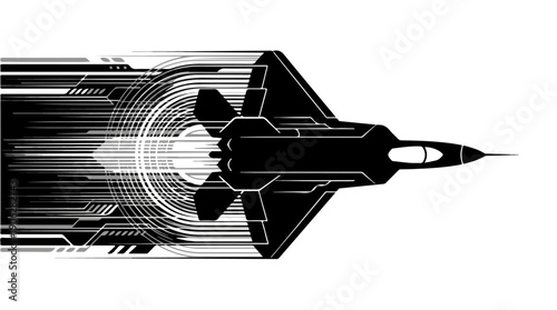 Silhouette of a modern jet fighter in flight, high speed.