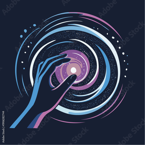 hand reaching toward swirling cosmic light suggesting intuition wonder and the magnetic pull of the unknown