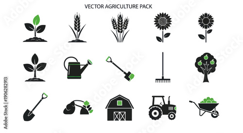 Vector Agriculture Pack with Farming Tools and Organic Crop Icons