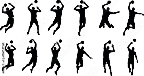 Sport silhouette collection dynamic basketball player poses in black