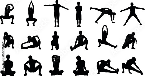 Yoga sport silhouette collection various poses for fitness and wellness