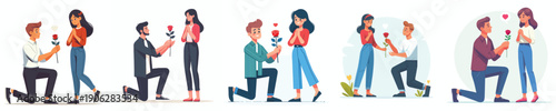 vector of a couple propose gesture giving a rose on Valentine's Day