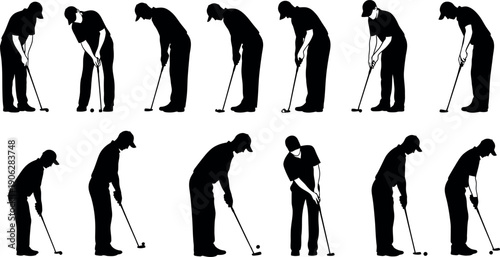 Golf swing motion sport silhouette a series of golfers in various swing positions