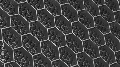 Black hexagon background. 3D illustration
