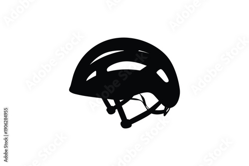 Black silhouette of modern bicycle helmet with vents and straps for cycling safety protection