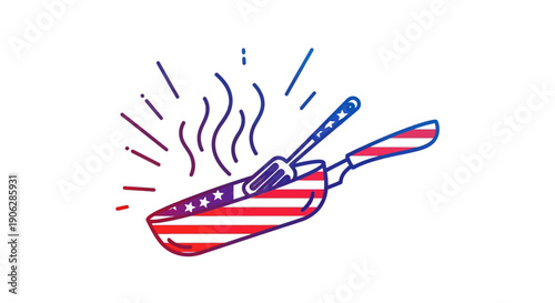 Vibrant American flag cooking pan and spatula illustration for patriotic culinary celebration
