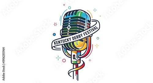 Vibrant illustration of a vintage microphone promoting the Kentucky Derby Festival musical event
