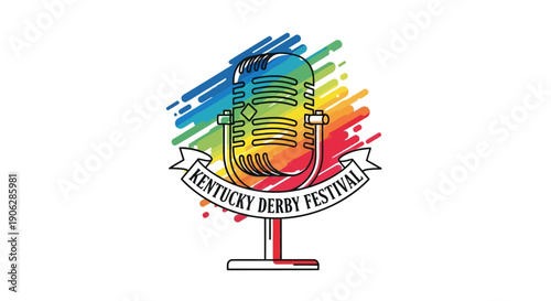 Colorful retro microphone logo for Kentucky Derby Festival celebration event, a vibrant symbol