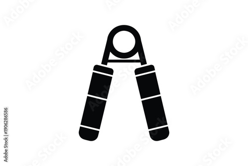 Black silhouette of a hand gripper or forearm exerciser for strength training on a white background