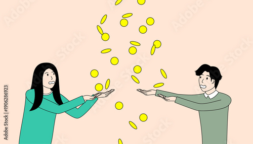 They raised their hands to pick up the money that fell from above.