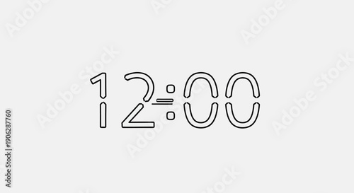 Minimalist twelve o'clock digital time display with outlined numbers on a light background for