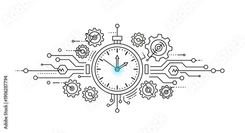 Digital time integration with gears and circuits illustrating precision, efficiency, and