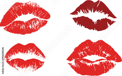 A vibrant vector illustration featuring a set of red lips and pink lipstick marks, capturing the essence of a romantic kiss and feminine beauty for fashion, makeup, and Valentine's Day passion