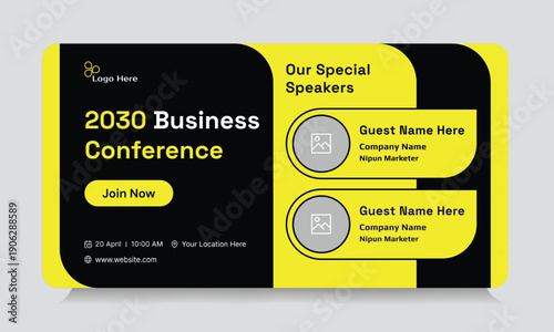 Digital business yearly conference digital webinar banner template design, online meeting banner design, talk show banner design, editable vector eps 10 file format