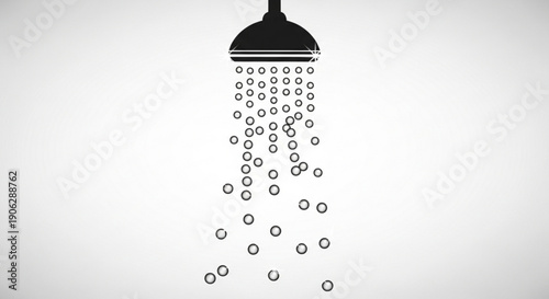 Shower head with water droplets falling down on a clean white background simple bathroom icon