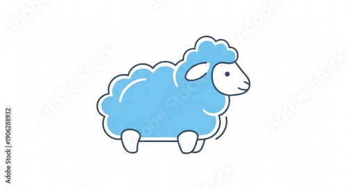 Wallpaper Mural A blue cartoon sheep standing alone on white background looking right with simple outline Torontodigital.ca