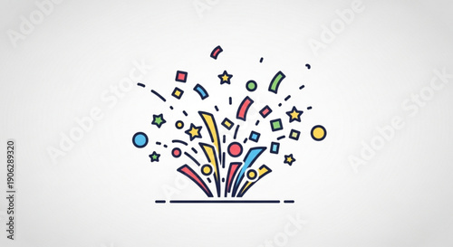 Colorful confetti and stars exploding in air celebration and excitement festive and joyful atmosphere with vibrant shapes and symbols