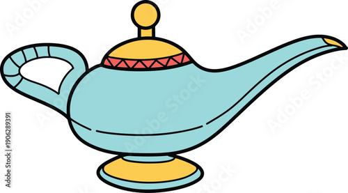 Illustration of a magical lamp with ornate details in a cartoon style