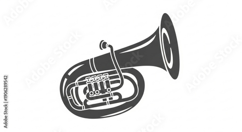 Black and white illustration of euphonium musical instrument isolated on white background detailed design musical concept