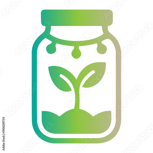 Symbol of growth and life, a green sprout emerging from a jar with dripping water, representing new beginnings and organic development