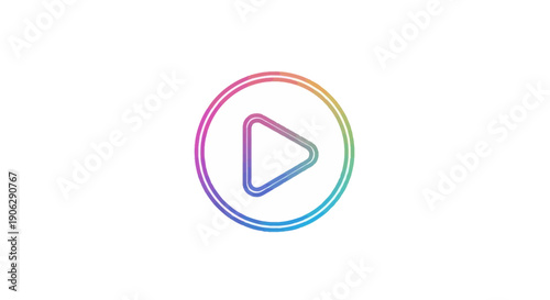 Dynamic multimedia play button icon featuring a mesmerizing rainbow gradient color scheme on a