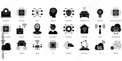 Technology icons set. Set of editable stroke icons.Set of Technology