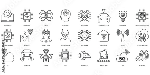 Technology icons set. Set of editable stroke icons.Set of Technology