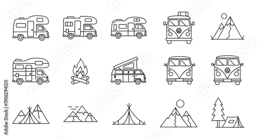 Collection of Hand Drawn Camping Icons and Illustrations.