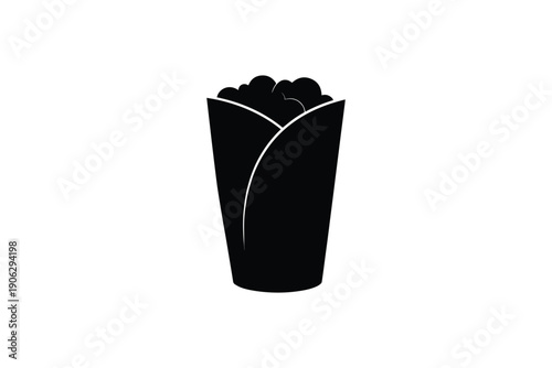 Black silhouette of burrito or wrap filled with ingredients, food icon