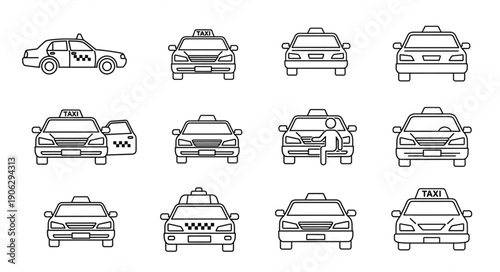 Collection of Hand Drawn Taxi Icons and Illustrations.