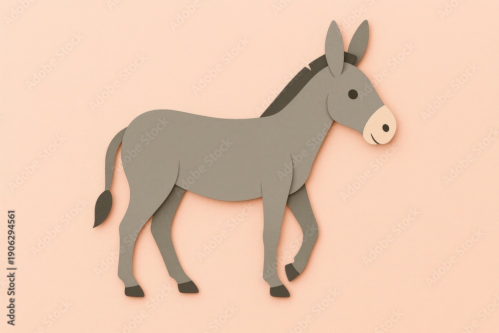 Fototapeta premium Cute Paper Cut Donkey Illustration