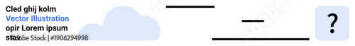 Decision-making, uncertainty, creative thinking, problem-solving, intellect, innovation. A question mark with a cloud and horizontal lines. Uncertainty and decision-making concept