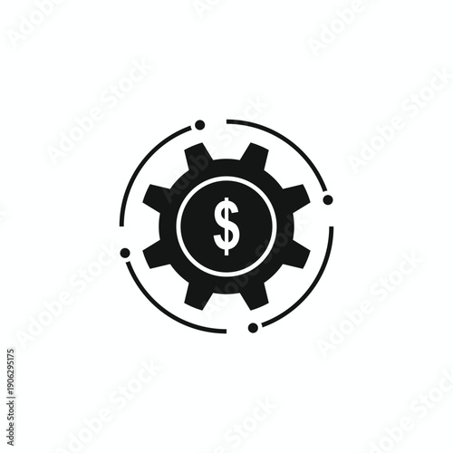 Financial management and revenue optimization icon featuring a gear and dollar symbol in a modern circular design