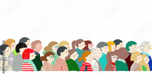 Diverse group of people illustrated in a simple colorful and flat style