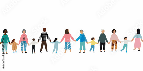Diverse group of people holding hands in a horizontal line