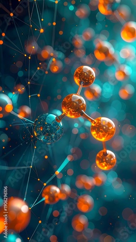 Abstract molecular structures with connecting lines and spheres