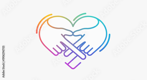 Vibrant rainbow gradient hands forming a heart shape symbol of love unity and acceptance