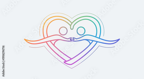 Colorful rainbow heart outline symbolizing human connection, love, partnership, and diverse