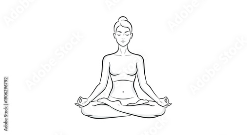 Minimalist Vector Line Art of Woman Meditating in Yoga Lotus Position isolated