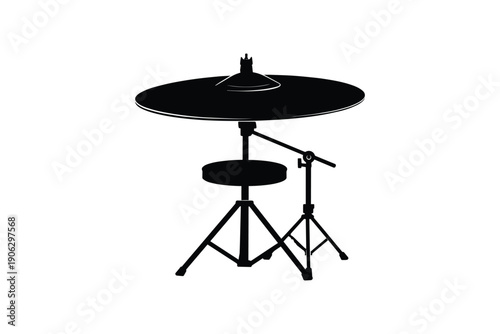 Silhouette black and white cymbal music instrument drum set accessories metal sound percussion equipment
