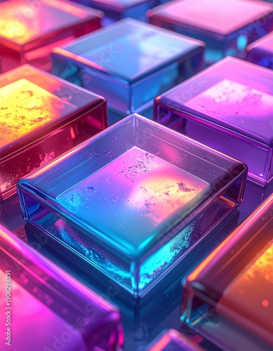 Wallpaper Mural Vibrant Abstract Glass Cubes Reflecting Neon Light in a Futuristic Grid Pattern. Torontodigital.ca