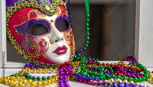 Wallpaper Mural Vibrant Mardi Gras Mask and Beads Display. Torontodigital.ca