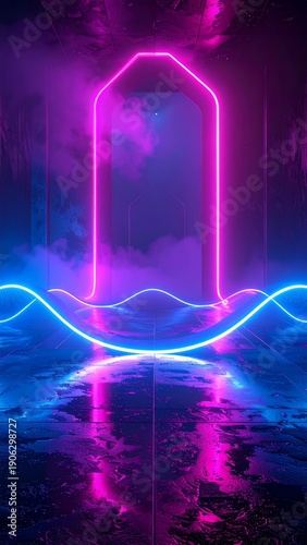 Wallpaper Mural Vibrant Neon Portal with Wavy Light on Reflective Surface. Torontodigital.ca