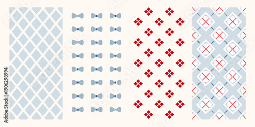 Geometric pattern with repeating bowties and crosses in red and blue